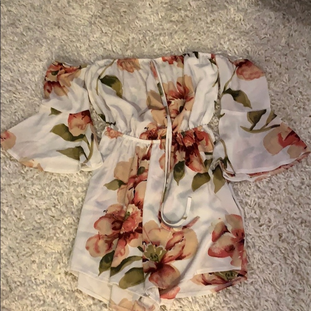 White flowered off the shoulder romper
